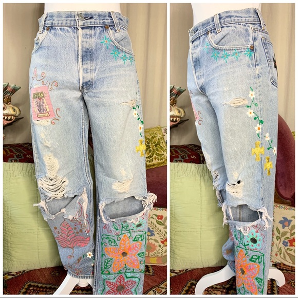 80s Levi’s 501’s Thrashed/Embellished - Picture 14 of 14